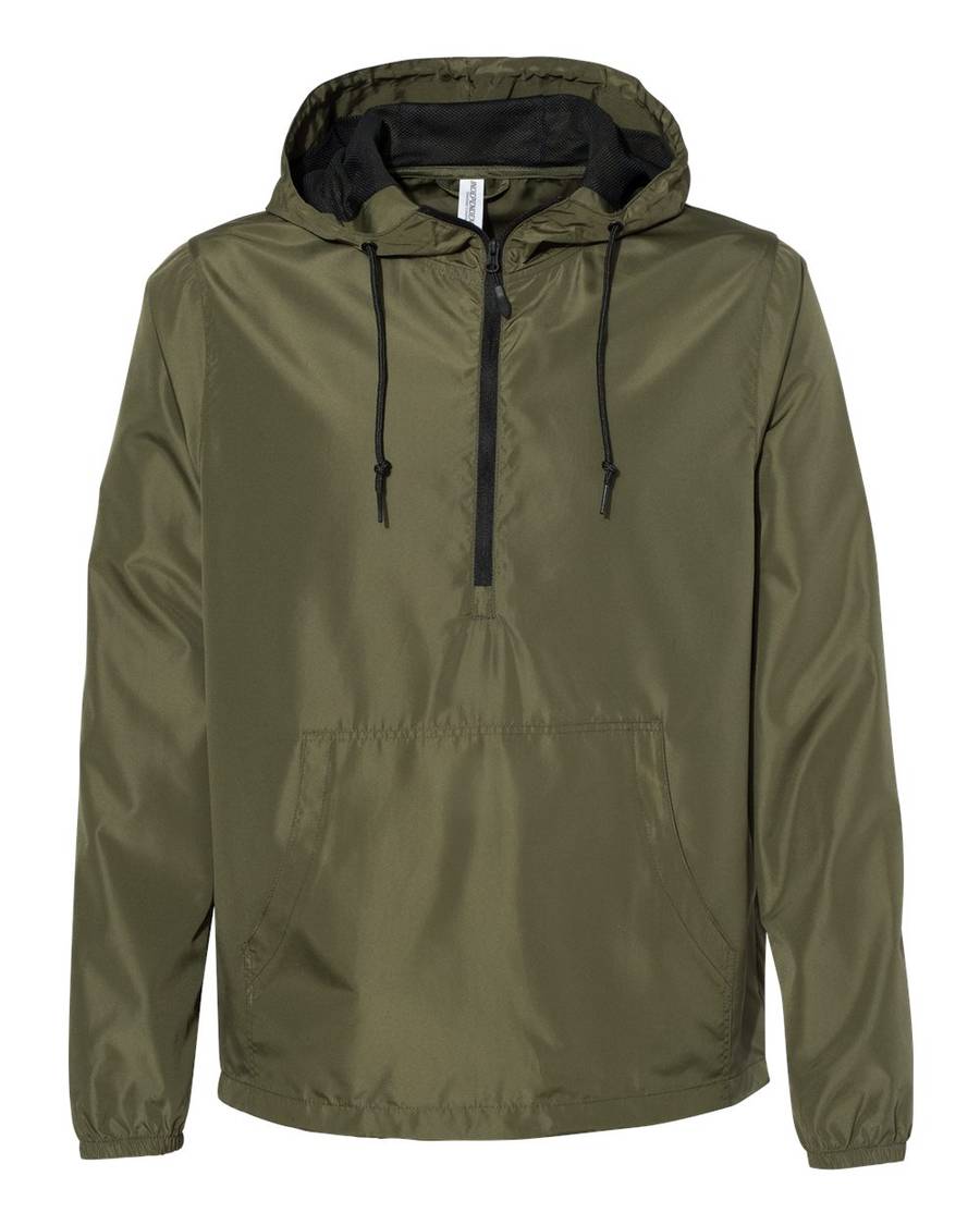 Unisex Lightweight Quarter-Zip Windbreaker Pullover Jacket — Army/Black Zipper